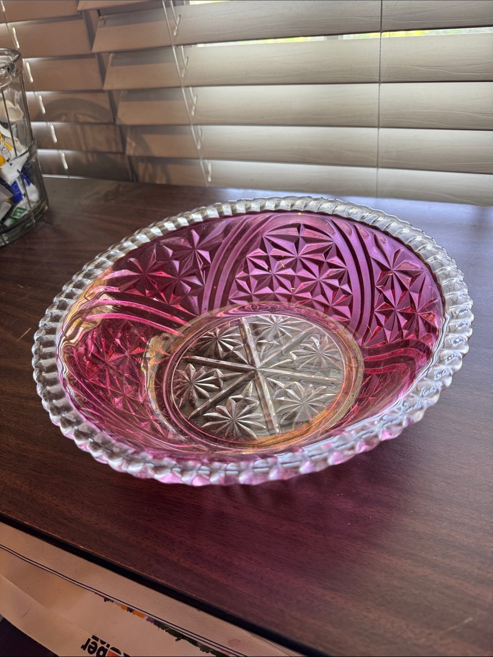 Vintage Pressed Purple/Cranberry Glass Bowl with Starburst Pattern